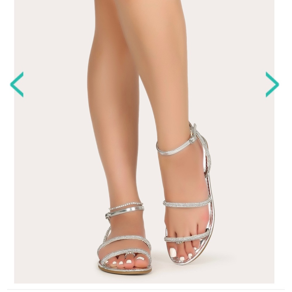 Triple Strap Rhinestone Encrusted Flat Sandal
